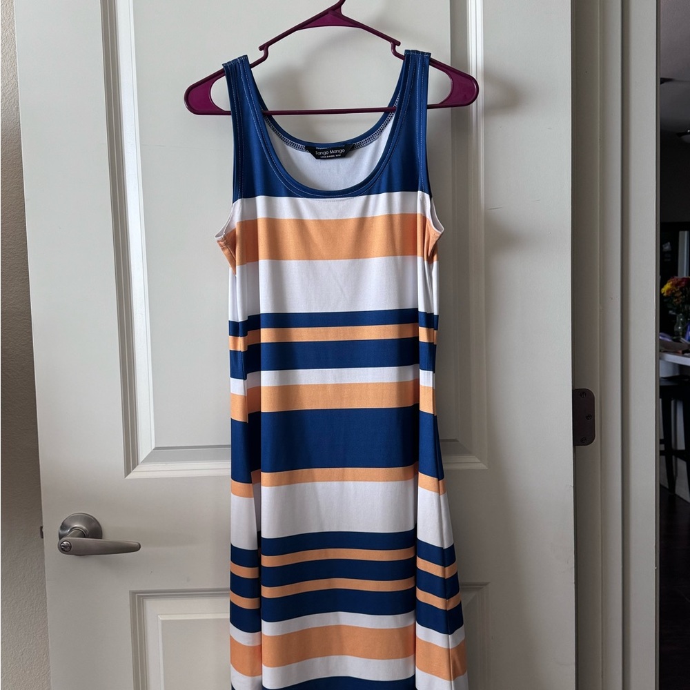 Striped Blue and Orange Sleeveless Dress
